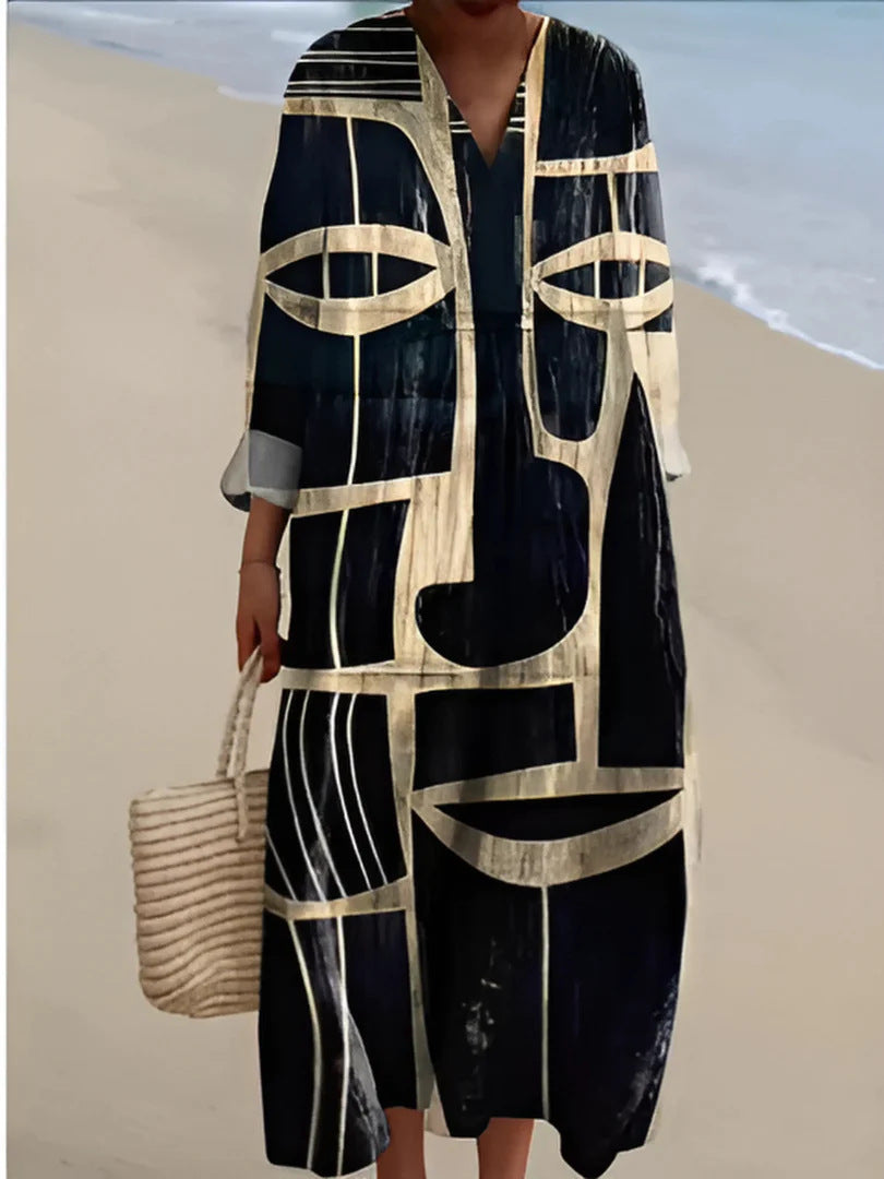 Women's Printed Fashion Popular Stitching Linen Dress