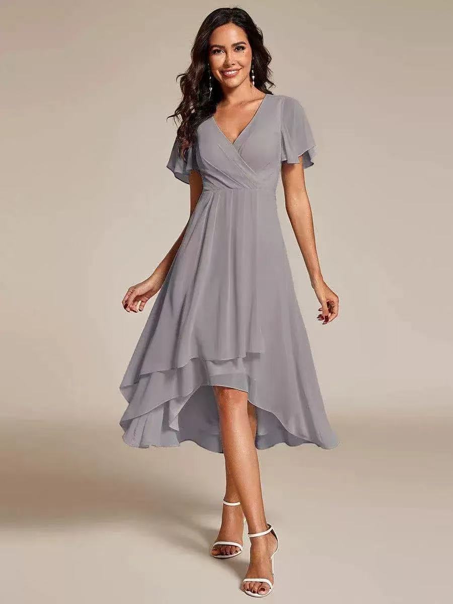 Summer Solid Color Ruffle Sleeve Chiffon Dress