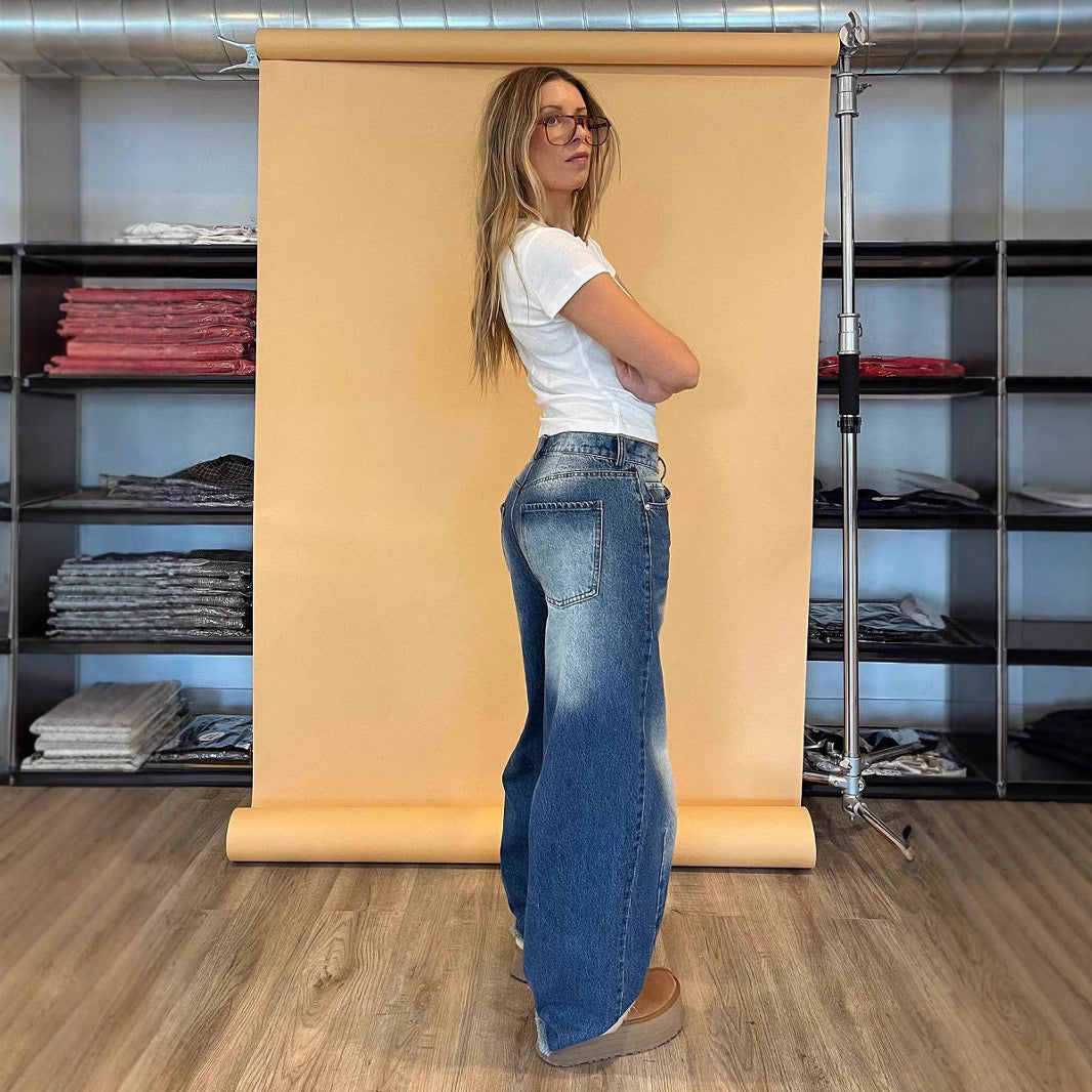 Creative Women's Retro Trousers Loose Straight Women's Jeans