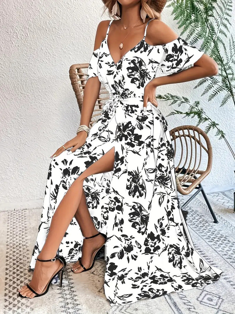 Floral Printed Sling Exotic Bohemian Vacation Style Elegant Dress