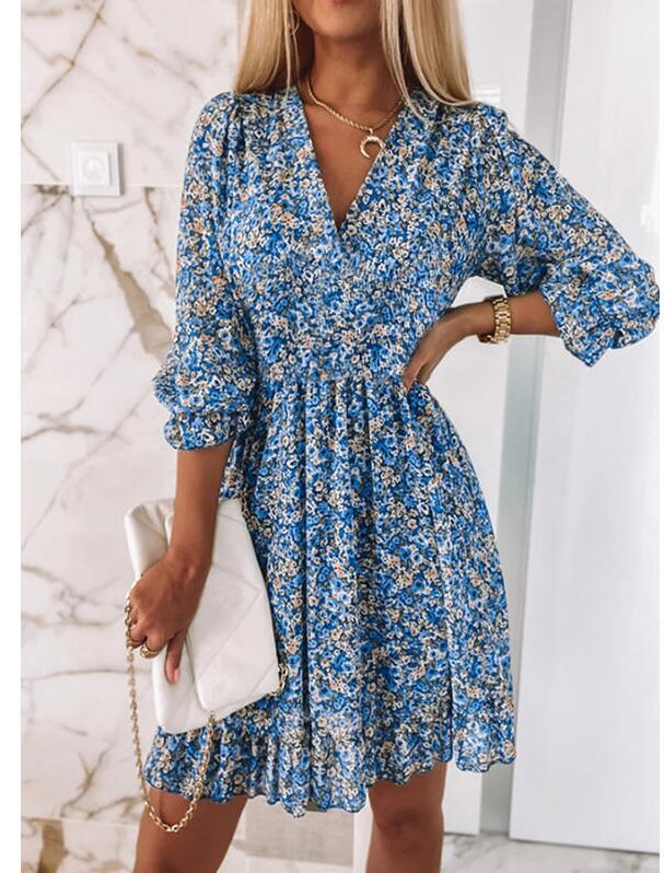 Floral Collar Casual Printed Half Sleeve Dress