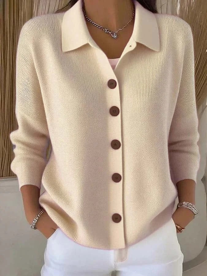 Women's Knitted Lapel Solid Color Casual Fashion Women's Sweater