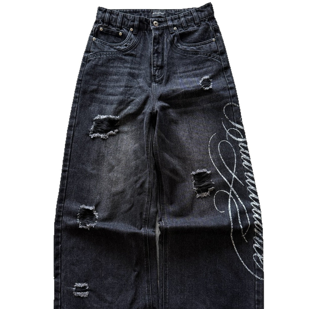 Printed Washed Make Old Ripped Personality Street Loose Jeans