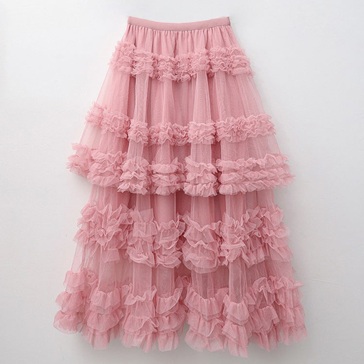Long Cake Dress Pettiskirt High Waist Solid Color A- Skirt
