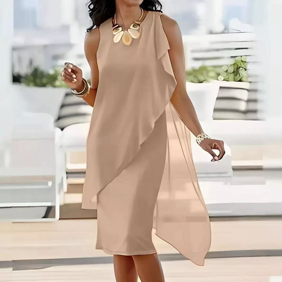 Summer Fashionable Elegant Irregular Chiffon Sleeveless Dress