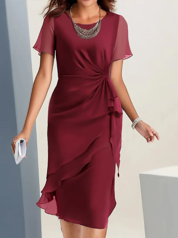 Summer Chiffon Patchwork Round Neck Sleeve Dress