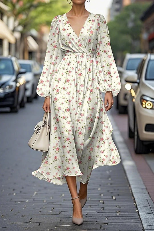 Women's Floral Series Pattern Printing Casual V Dress