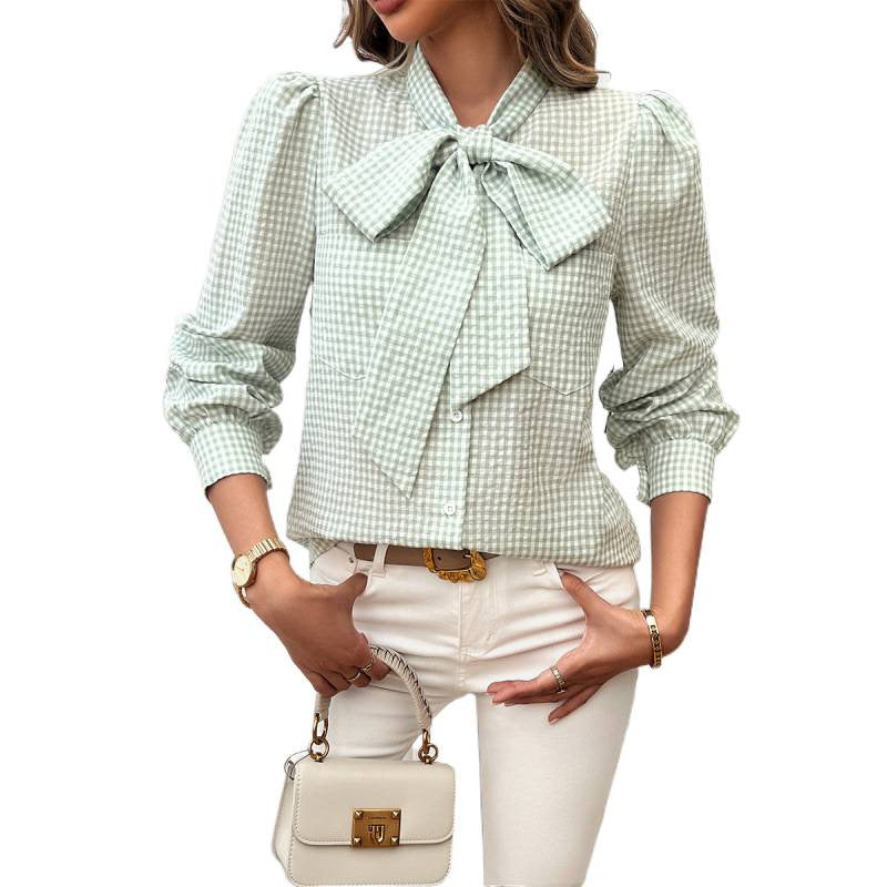 Women's Temperament Leisure Contrast Color Long Sleeve Shirt Blouse