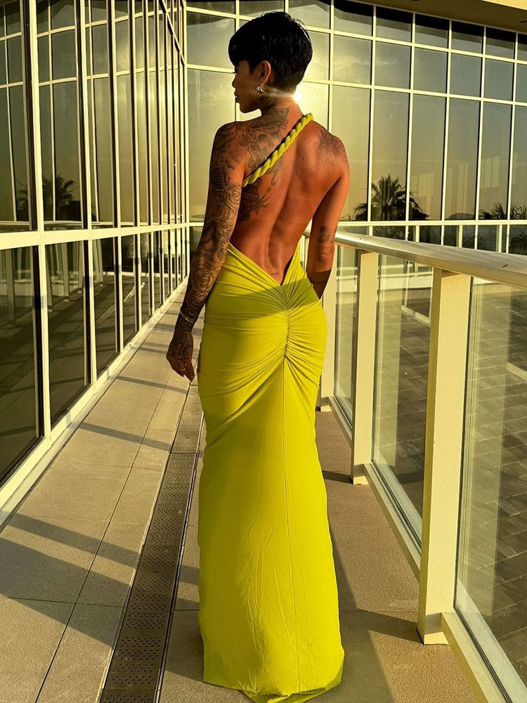 Women's Halter Bare Back Pleating Sheath Sexy Dress