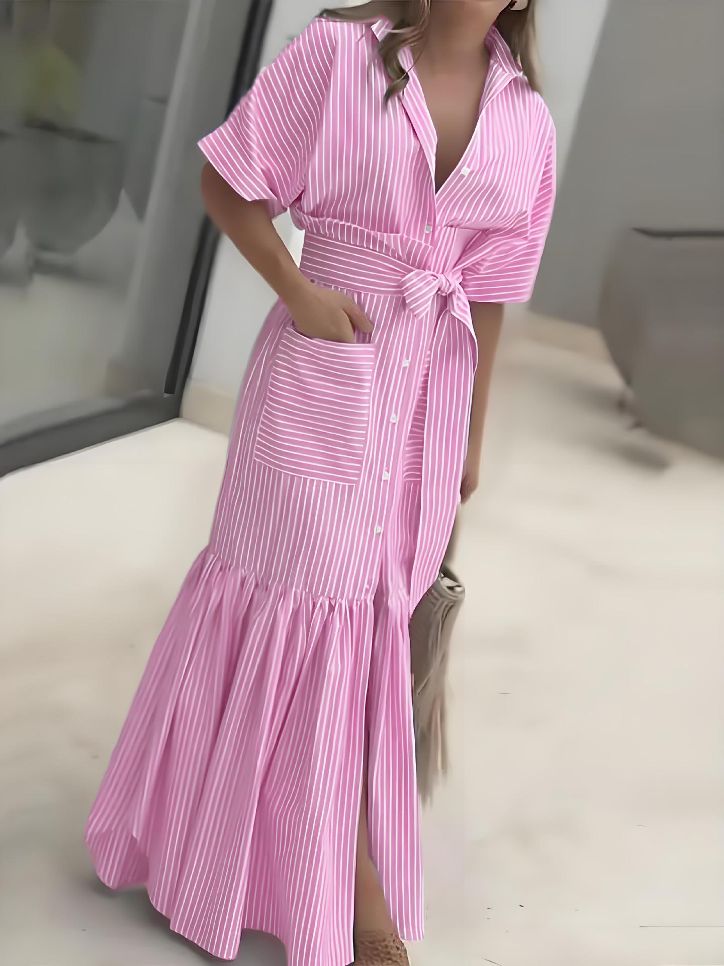 Fashion Striped Sleeve Loose Midi Shirt Shorts