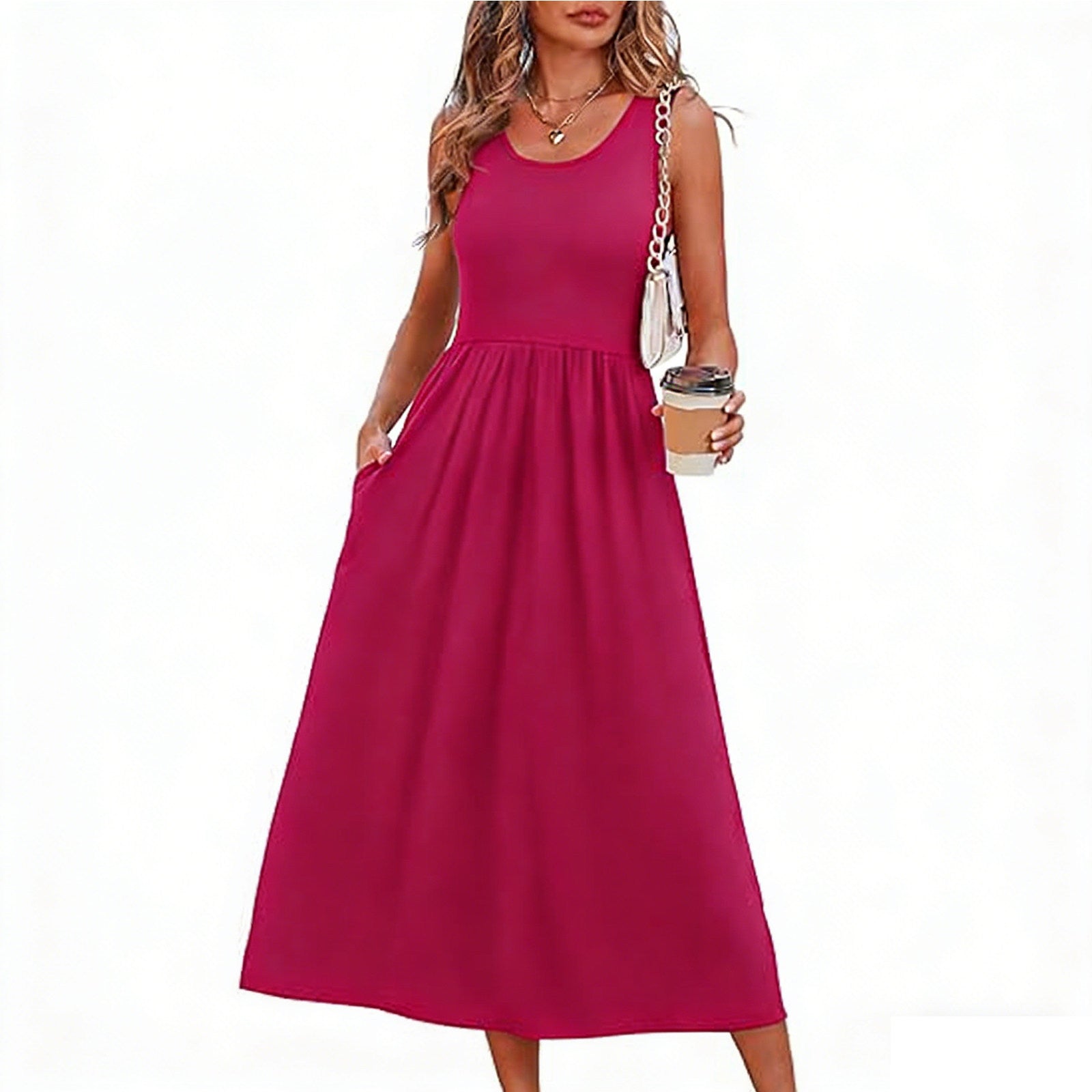 Women's Summer Printed Large Swing Sleeveless Pocket Dress
