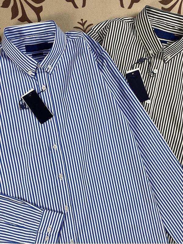 Men's Ralph Horse Logo Striped Long-sleeved Shirt Embroidered Lapel Blouse