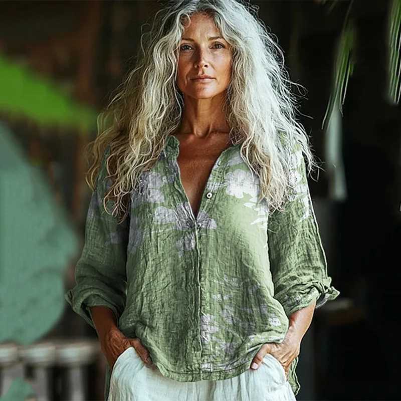 Women's Shirt Printed Exquisite Linen Fabric Tops