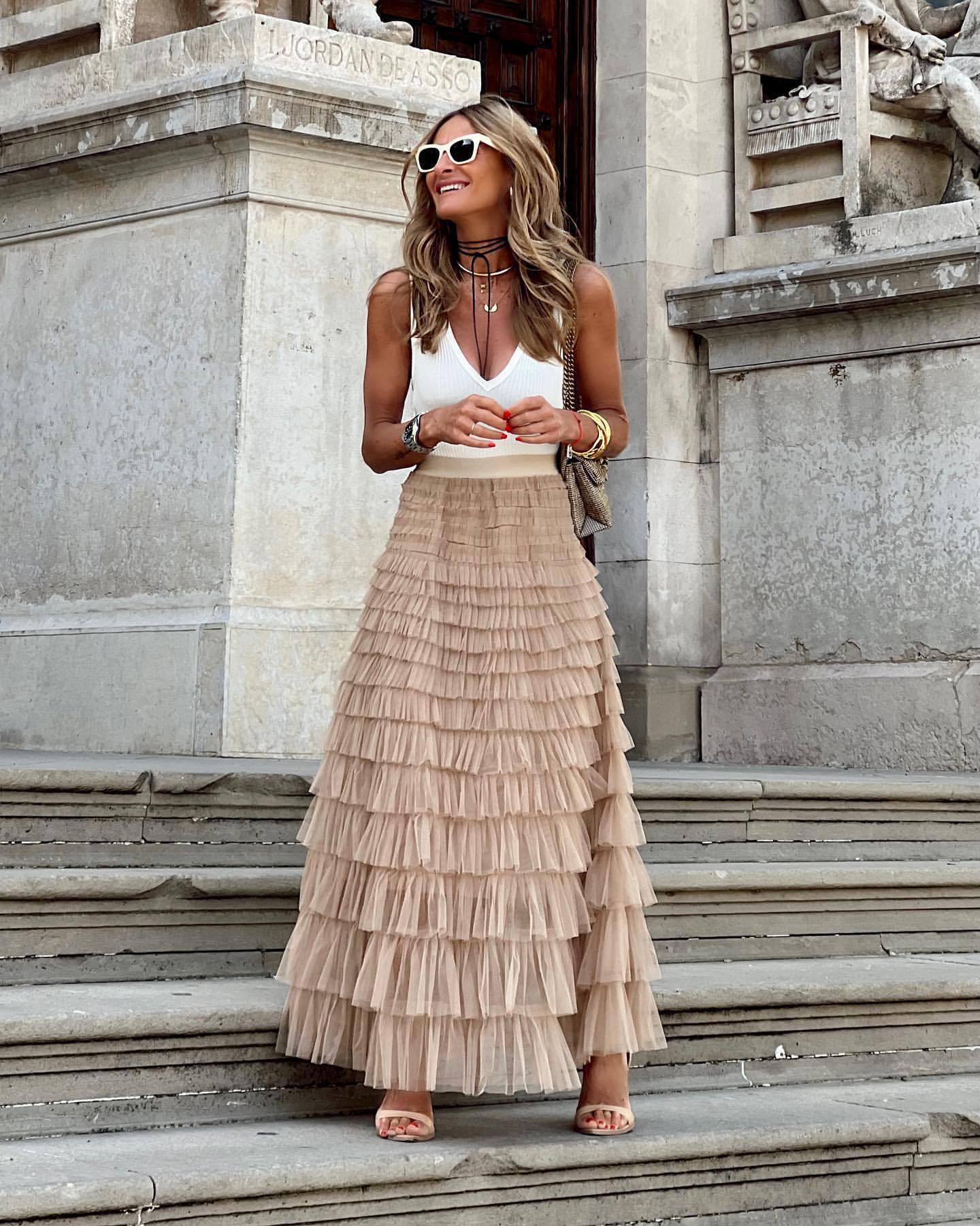 Women's Strictly Selected Summer Fashion Mesh Tiered Skirt