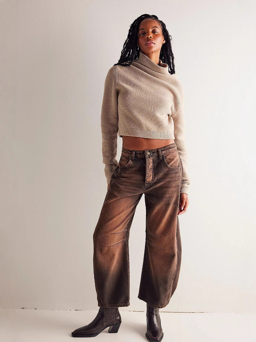 Women's Autumn Casual Loose Mid Waist Cylindrical Women's Jeans