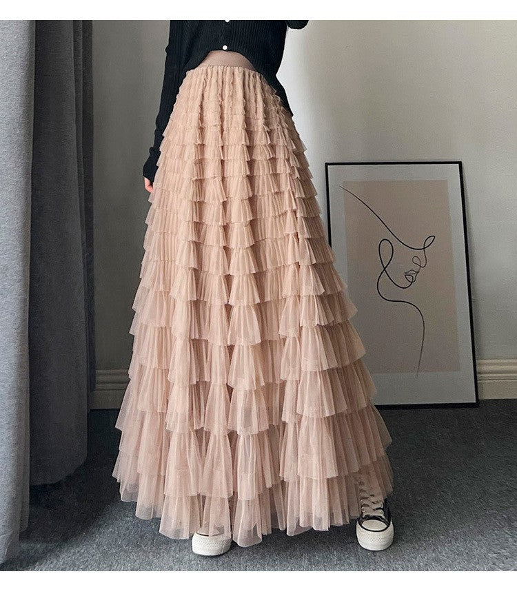 Charming Mesh Stitching Cake Dress Long Skirt