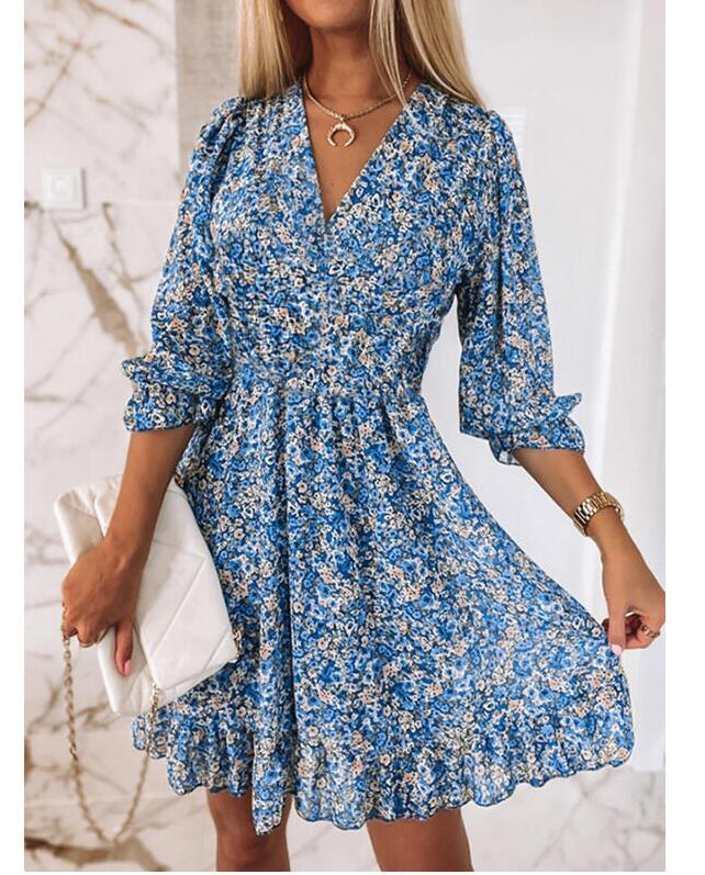 Floral Collar Casual Printed Half Sleeve Dress
