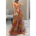 Mesh Printing Slip Vacation Leisure Party Dress
