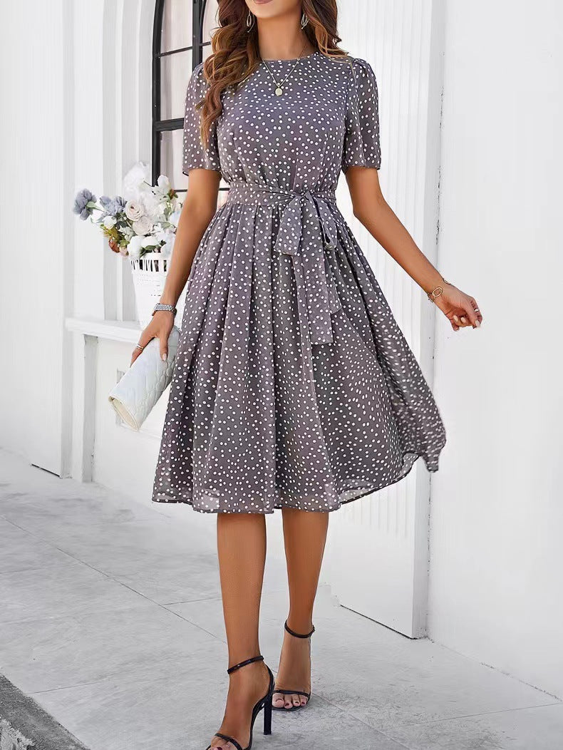 Classy Women's Temperament Leisure Polka-dot Printed Dress