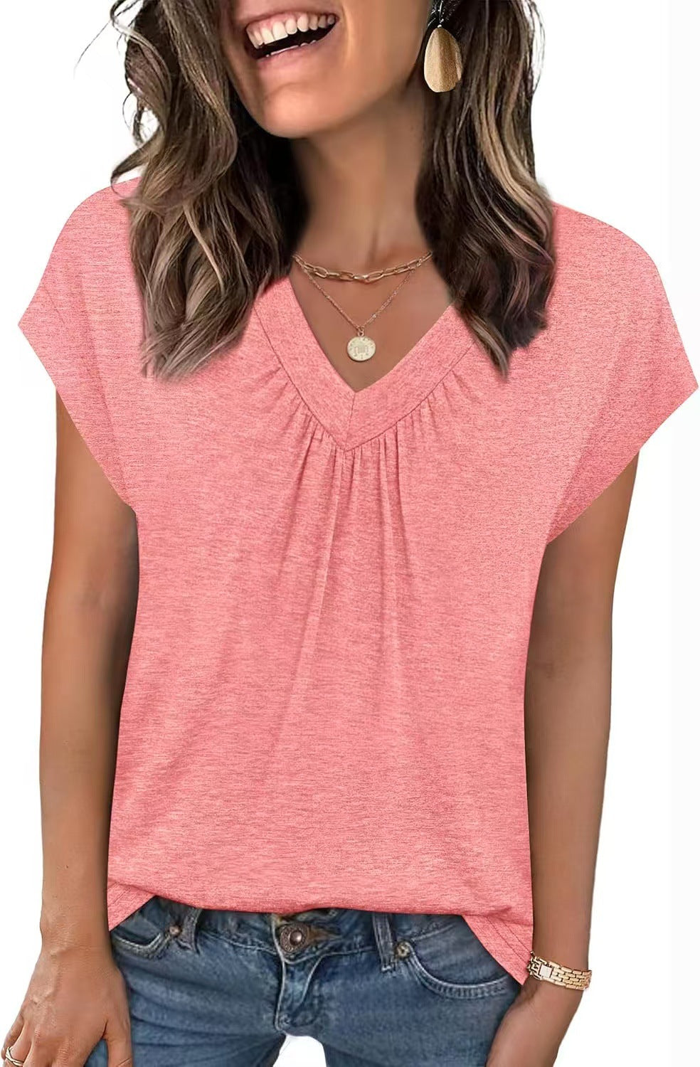 New Solid Color Loose Sleeve Ladies Women's T-shirt
