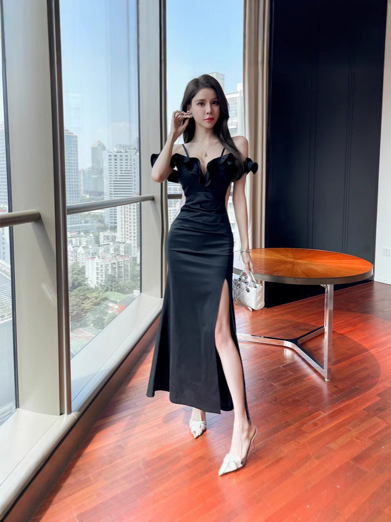 Women's Sexy Low-cut Tube Package Hip Split Dress