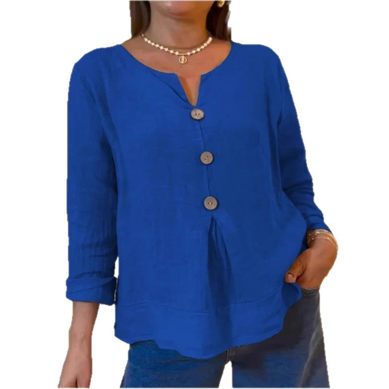 Women's Summer Solid Color Casual Cotton Linen Blouse