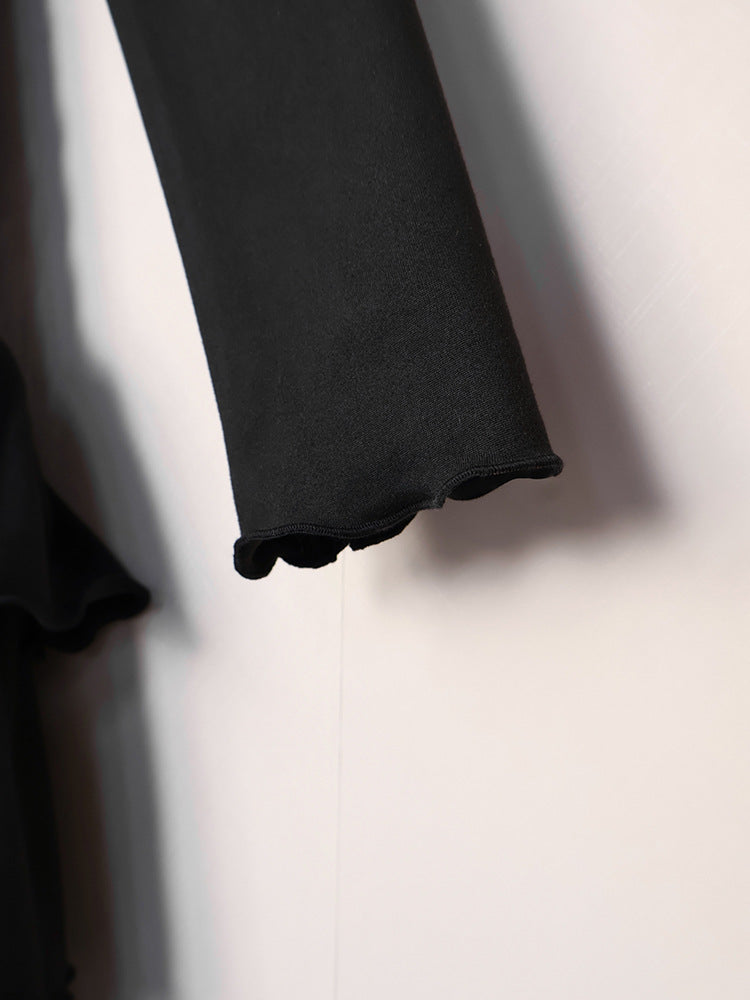 Women's Ballet Style Long-sleeved Knitted Elegant Ruffled A- Skirts
