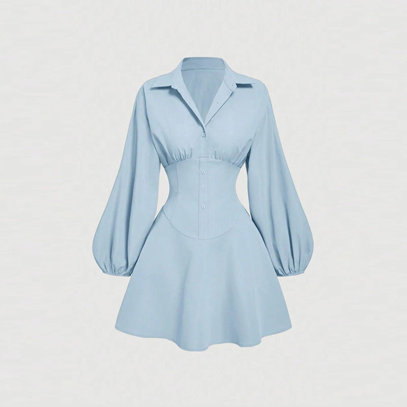 Autumn Pure Sexy Style Fashion Polo Collar Solid Color Versatile Dress