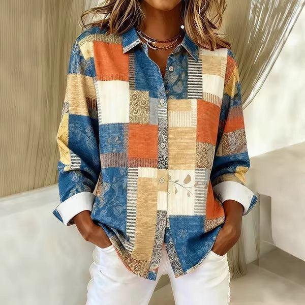 Innovative Women's Shirt Sleeve Lapel Print Blouse