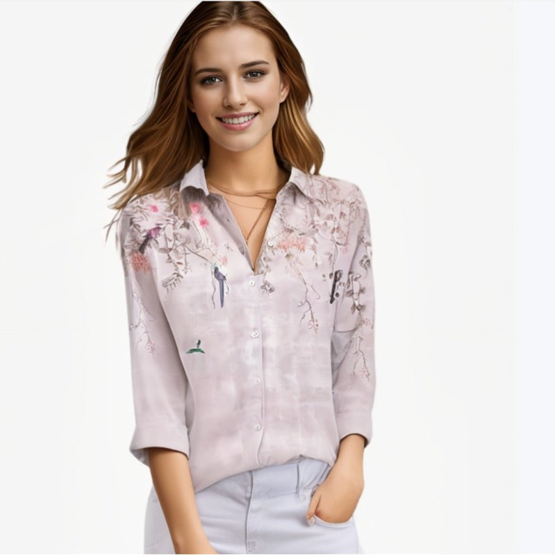 Women's Lapel Long-sleeved Single-breasted Temperament Printed Shirt Blouse