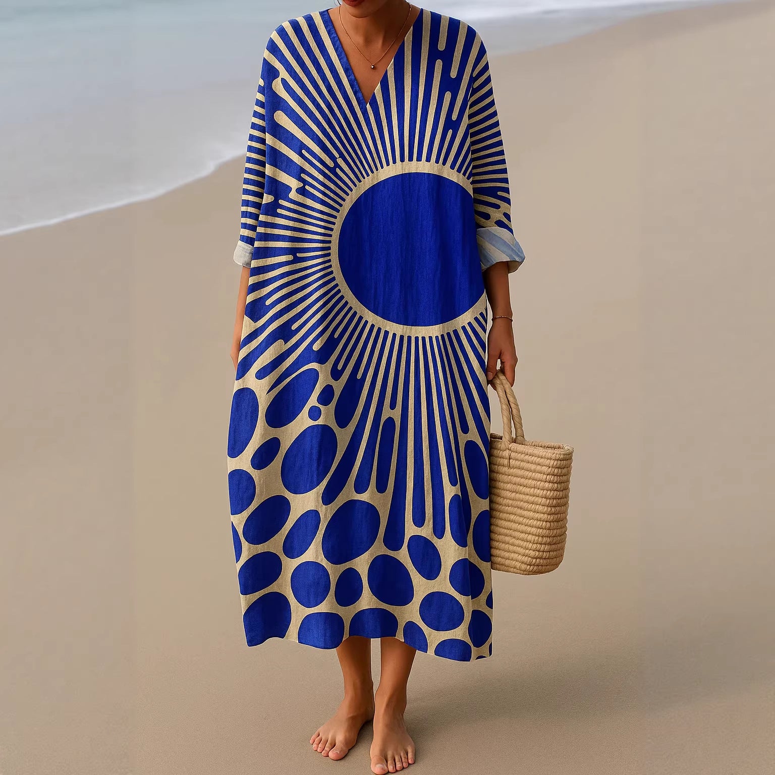 Women's Printed Fashion Popular Stitching Linen Dress