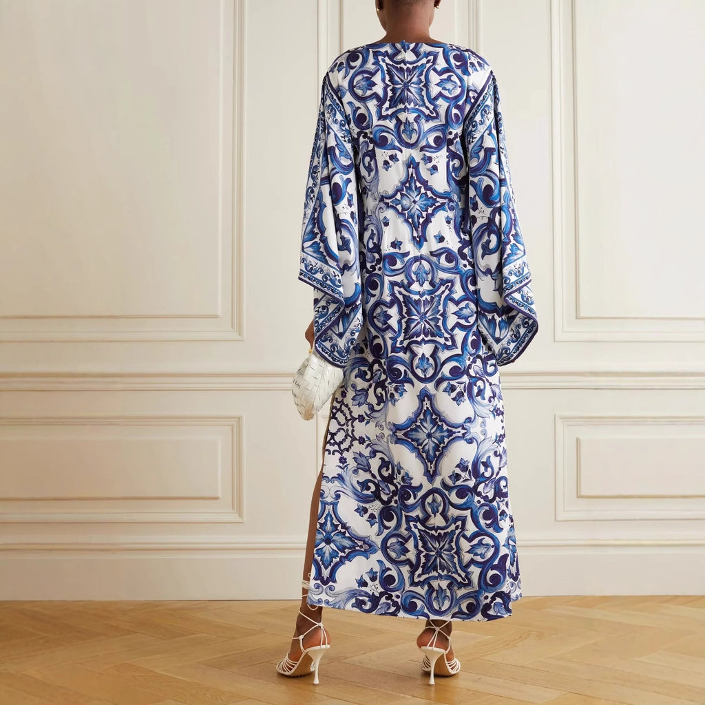 Fashion Blue White Porcelain Printed Loose Dress