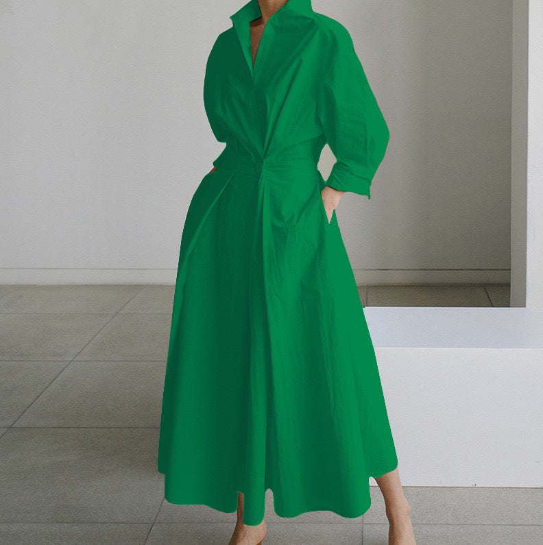 Commute Fashion Collar Lining Elastic Waist Dress
