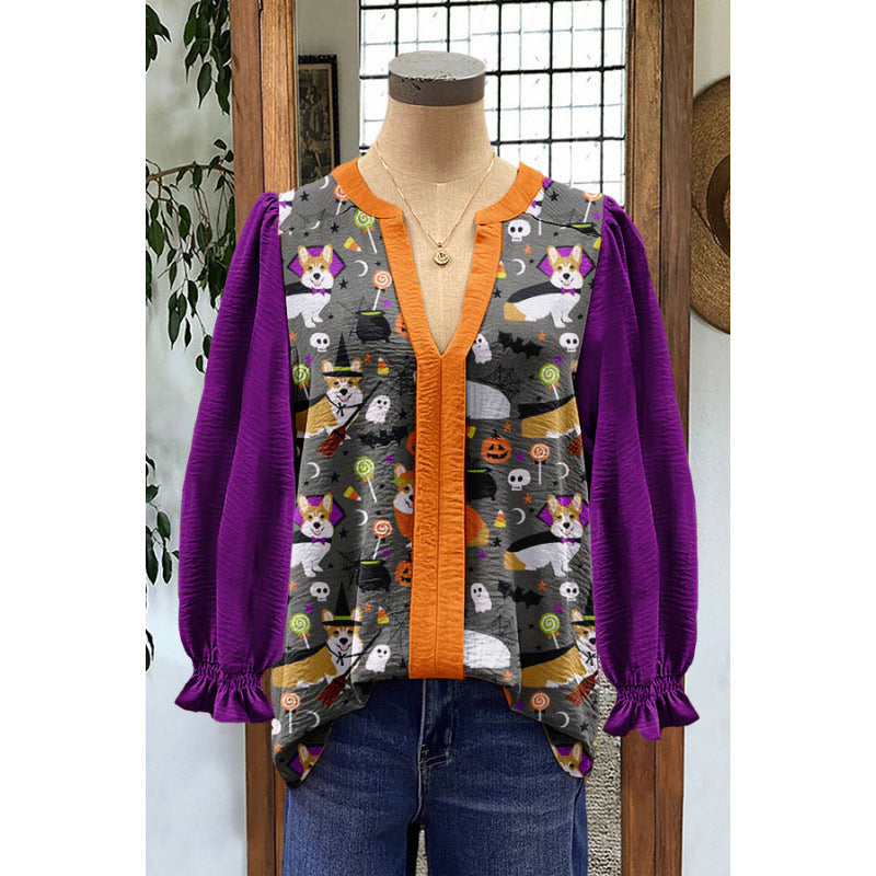 Women's Loose Flared Sleeves Long-sleeved Digital Printing Women's T-shirt