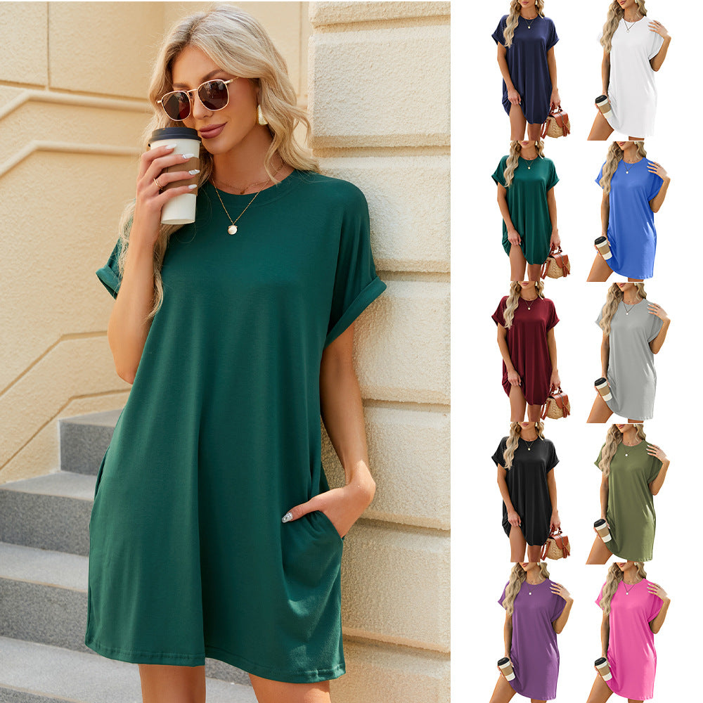 Women's Round Neck Casual Loose Sleeves Knee-length Dress