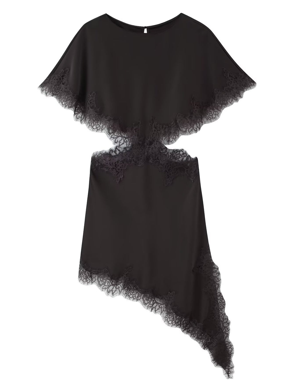 Women's Fashion Lace Trim Leaky Waist Opening Design Dress
