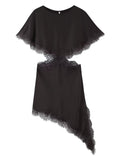 Women's Fashion Lace Trim Leaky Waist Opening Design Dress