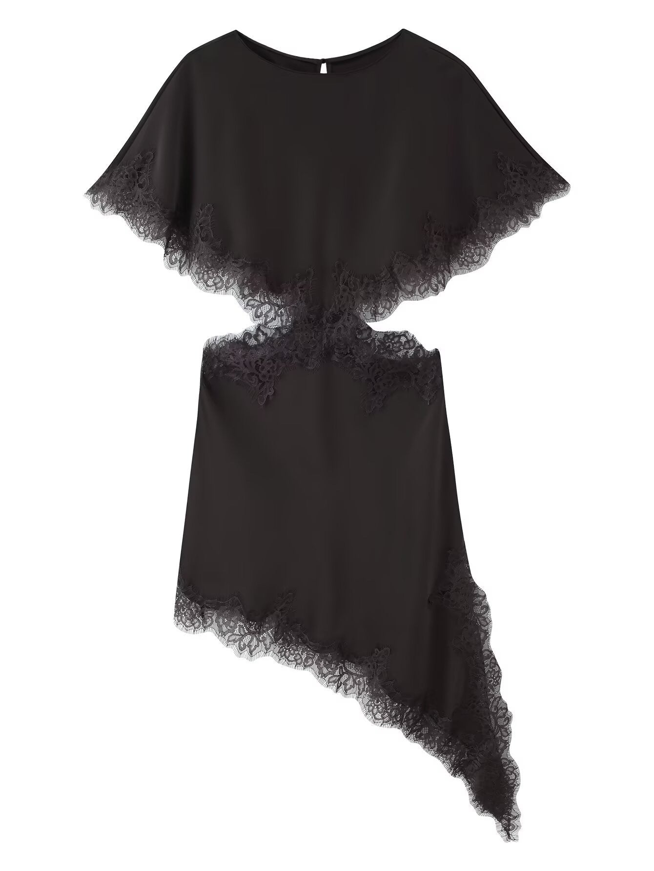 Women's Fashion Lace Trim Leaky Waist Opening Design Dress