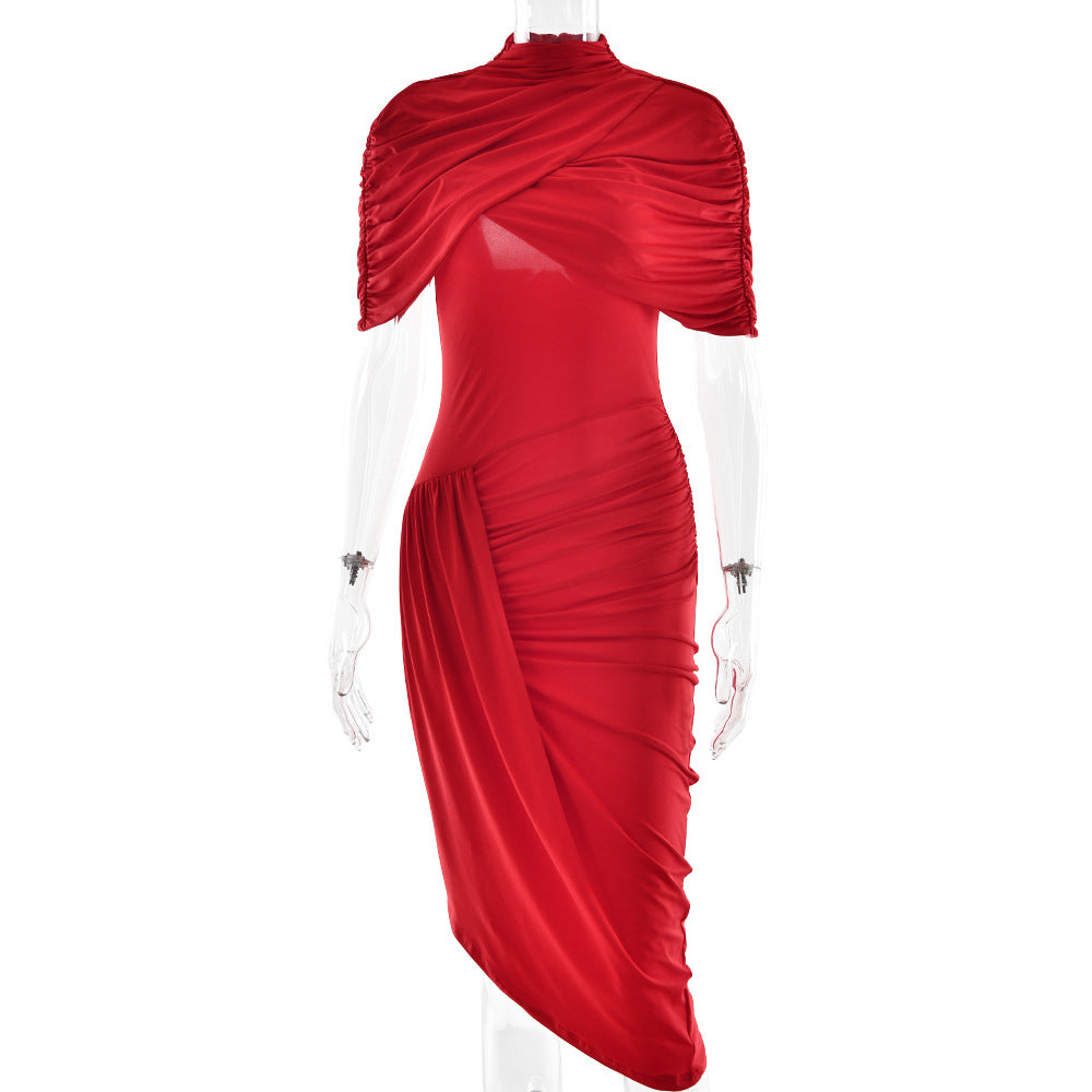 Women's Elegant Pleated Fashionable Sexy Backless Sheath Dress