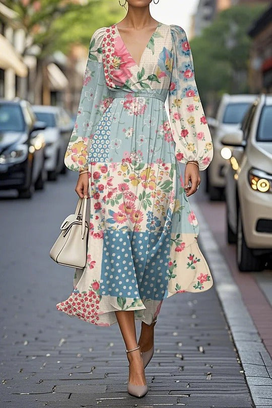 Women's Floral Series Pattern Printing Casual V Dress