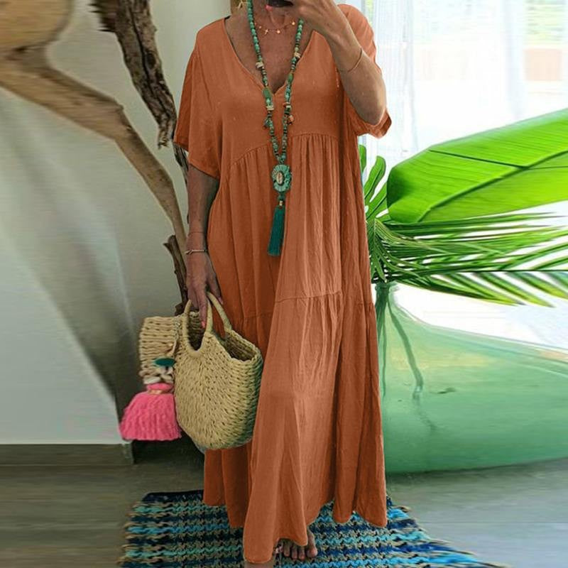 Women's Solid Color Loose Sleeve Large Swing Dress