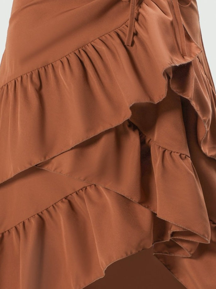 Women's Sweet Fresh High Waist Stitching Slimming Flounce Skirt