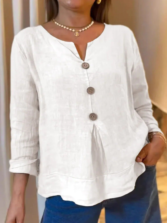 Women's Summer Solid Color Casual Cotton Linen Blouse