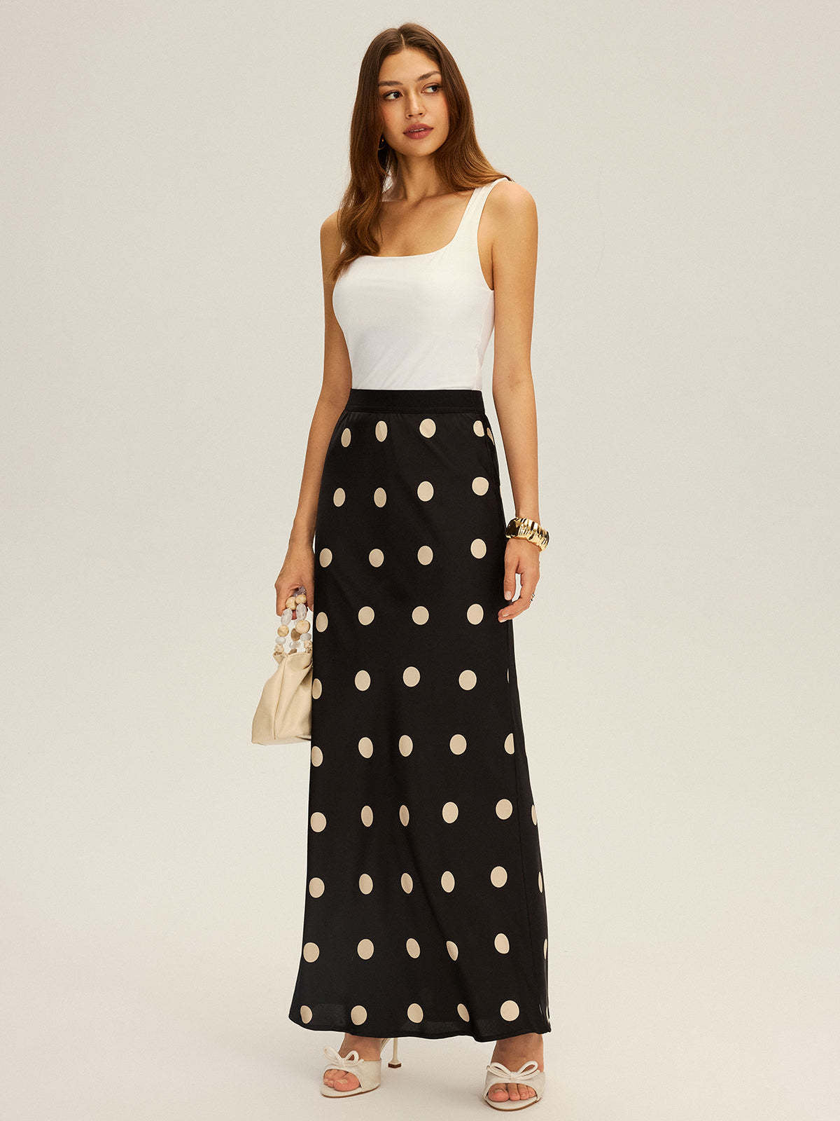 Dot Fashion Slimming A- Line Drape Elastic High Waist Fishtail Skirt