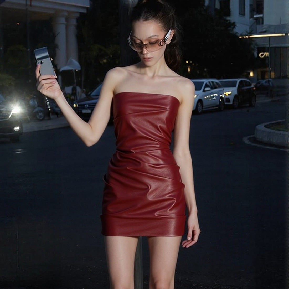 Women's Autumn Sleeveless Backless Tube Sexy Slim Dress