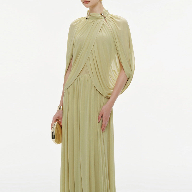 Women's Pleated Elegant Round Neck Simple Chiffon Dress