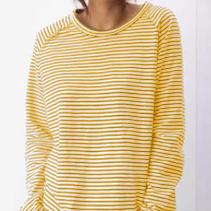 Women's Casual Loose Round Neck Raglan Long Sleeve Striped Printed Women's T-shirt