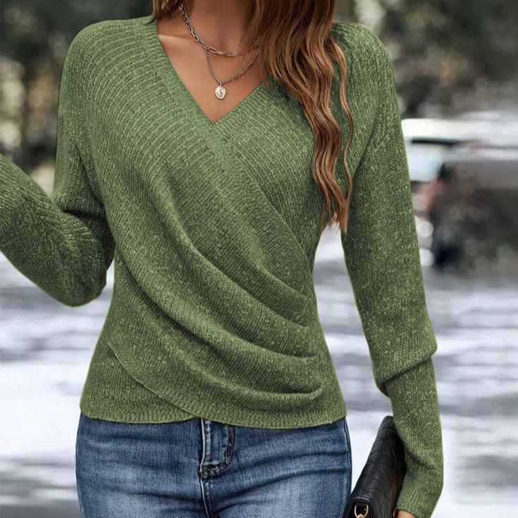 Women's Collar Long Sleeve Cross Solid Color Sweaters