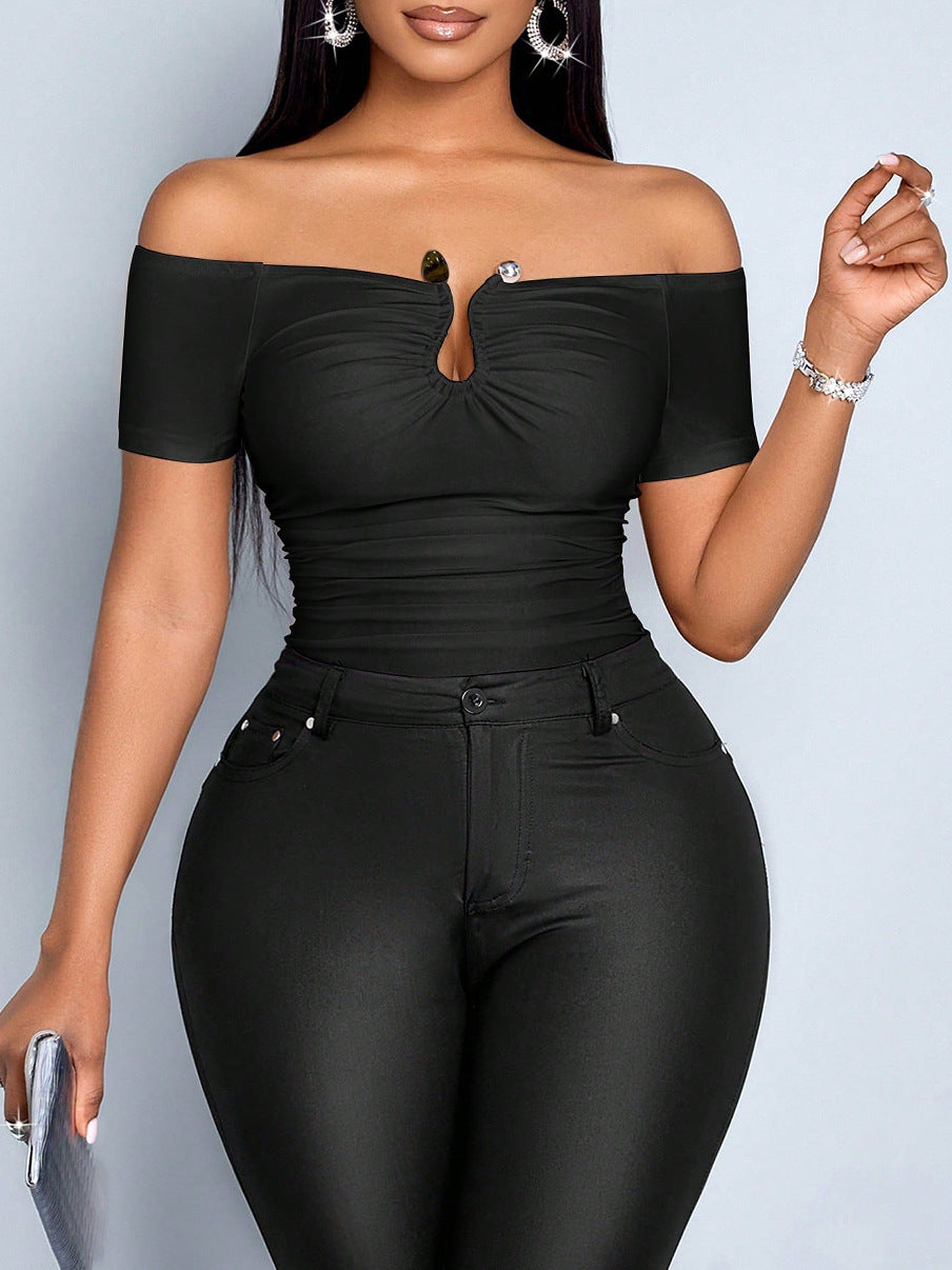 Women's Spring Fashion Street Shooting Metal Sleeve Slim Fit Shorts