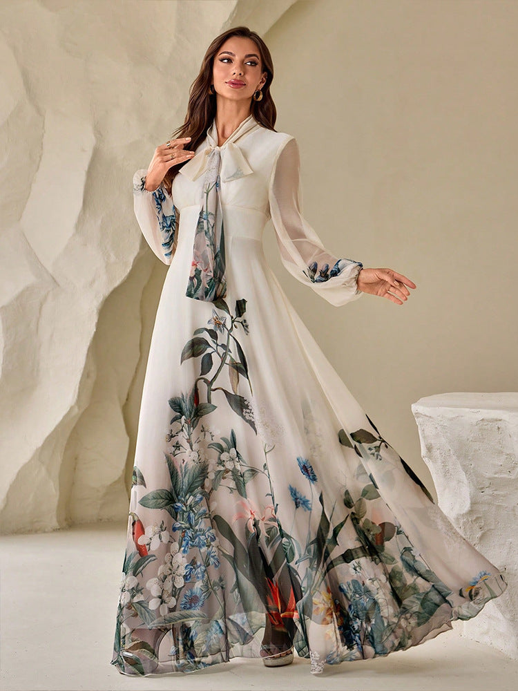 Fashionable Elegant Printed Large Swing Long Dress